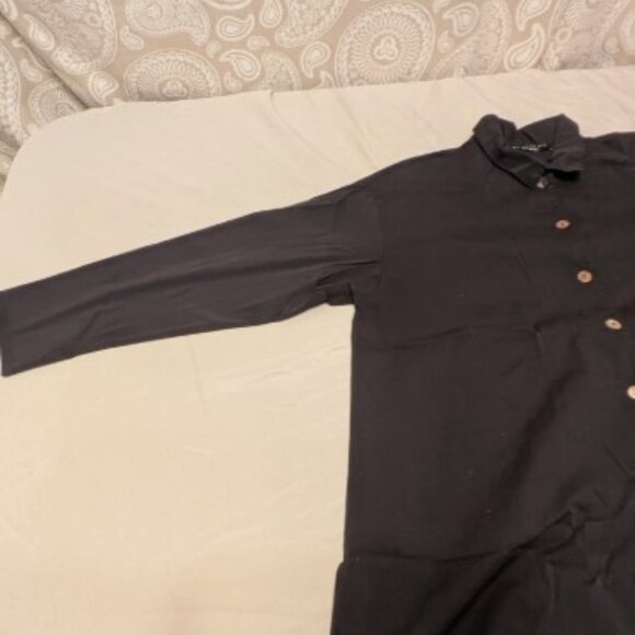 Bryn Walker Oversizef Black Button Up Tunic Slightly Cropped Sleeves Collar Top - Picture 7 of 13